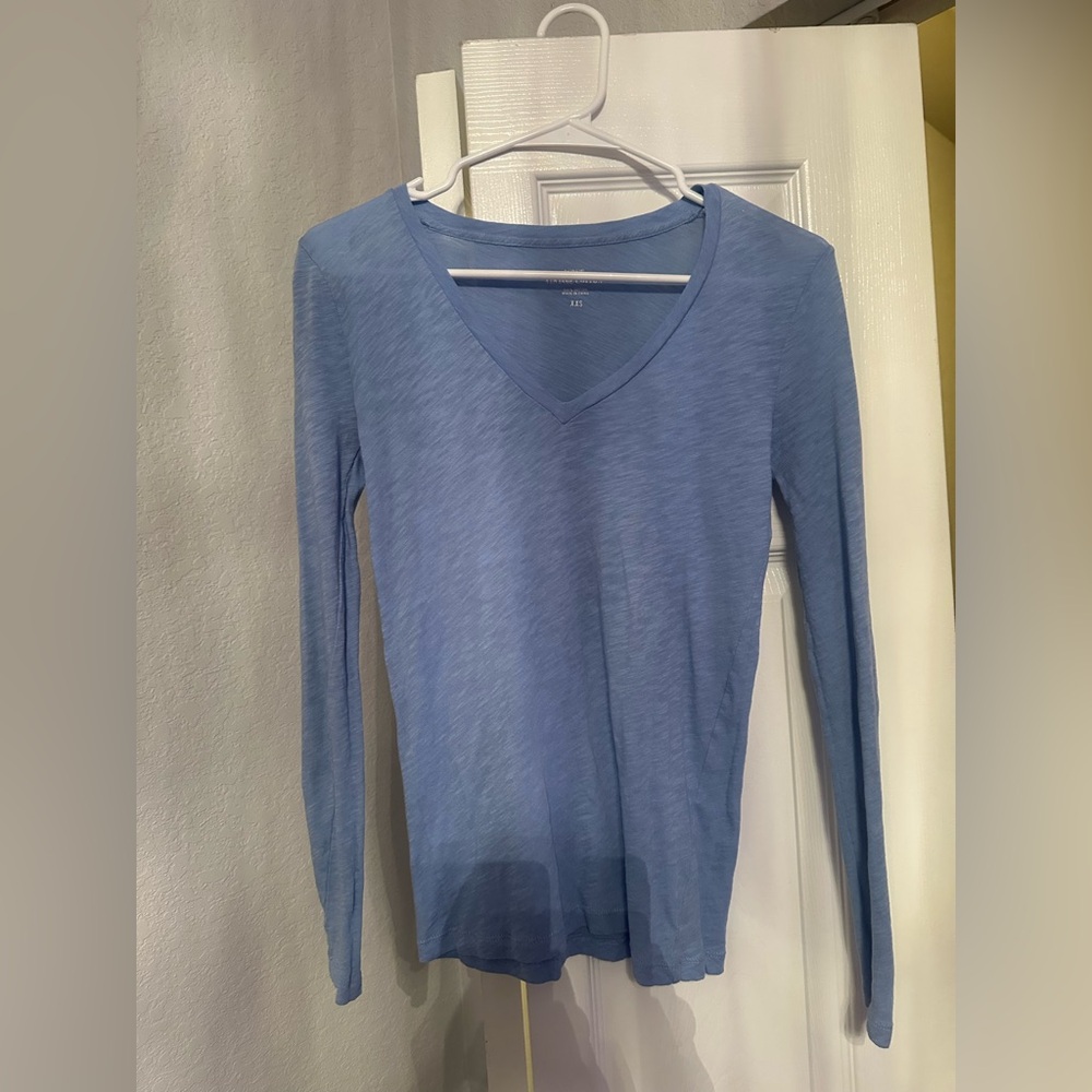 J. Crew Soft Blue Long Sleeve V-Neck Top
